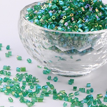 11/0 Two Cut Glass Seed Beads, Hexagon, Trans.Colours Rainbow, Dark Green, Size: about 2.2mm in diameter, about 37500pcs/Pound