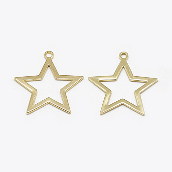 Brass Pendants, Star, Real 18K Gold Plated, 29x28x1mm, Hole: 2mm