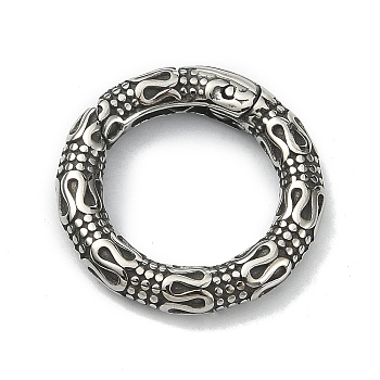 Tibetan Style 316 Surgical Stainless Steel Spring Gate Rings, Textured Snake Round Ring, Antique Silver, 22x3.3mm