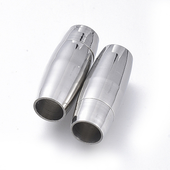 304 Stainless Steel Magnetic Clasps with Glue-in Ends, Oval, Stainless Steel Color, 19.5x7.5x7.5mm, Hole: 5mm