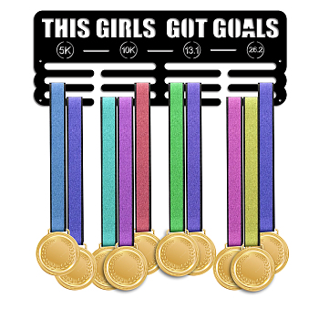 Marathon Sports Theme Iron Medal Hanger Holder Display Wall Rack, with Screws, Word This Girls Got Goals, Running Pattern, 150x400mm