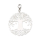 Redondo plano con árbol de la vida 201 colgante de filigrana de acero inoxidable adornos(HJEW-JM00573-03)-1