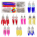 DIY Earring Making, with Tibetan Style Chandelier Component Links, Goose Feather Pendants, 304 Stainless Steel Cable Chains and Brass Earring Hooks, Feather, Mixed Color, 13.5x7x3cm(DIY-SC0004-49)