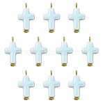 10Pcs Handmade Porcelain Pendants, Cross Charms, with Iron Loops, Golden, 24mm, Hole: 2.5mm(PALLOY-FS00079)
