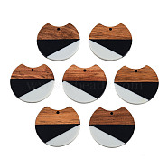 Tri-color Resin & Walnut Wood Pendants, Gap Flat Round, Black, 34x36.5x3.5mm, Hole: 2mm(X-RESI-S358-77A)