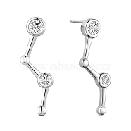 SHEGRACE Rhodium Plated 925 Sterling Silver Ear Studs, with Micro Pave AAA Cubic Zirconia Pendant, Folding Line, Platinum, 25mm(JE564A)