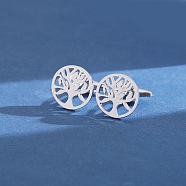 Stainless Steel Cufflinks, for Apparel Accessories, Tree, 15mm(PW-WG73150-01)