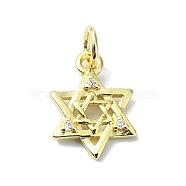 Brass Micro Pave Clear Cubic Zirconia Charms, Star of David, 14x10x2mm, Hole: 3mm(KK-H475-59G-02)