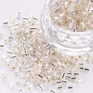 8/0 Glass Bugle Beads, Silver Lined, Floral White, 2.5~3x2.5mm, Hole: 1mm, about 15000pcs/pound(SEED-S032-07A-21)