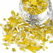 Glass Seed Beads, Mixed Style, Mixed Shapes, Yellow, 1~7x2~4mm, Hole: 0.7~1mm, about 450g/pound(SEED-S059-011)