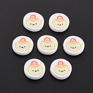 Handmade Polymer Clay Cabochons, Flat Round with Sheep, Champagne Yellow, 9~9.5x2mm, about 5000pcs/1000g(CLAY-N006-150)