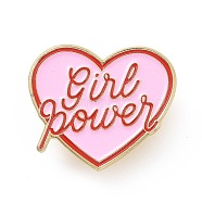 Word Girl Power Enamel Pin, Golden Alloy Feminism Brooch for Backpack Clothes, Pink, 27.5x31x2mm, Pin: 1.3mm.(X-JEWB-D013-02F)