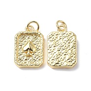 Brass Pendants, Cadmium Free & Lead Free, Textured, Rectangle with Heart Charm, Real 18K Gold Plated, 18x12x3mm, Ring: 5x0.8mm, Hole: 3.3mm(KK-F845-18G)
