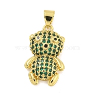 Brass Micro Pave Cubic Zirconia Pendants, Real 18K Gold Plated, Bear, Dark Green, 21x13x6mm, Hole: 3x5mm(KK-R159-20B-G)