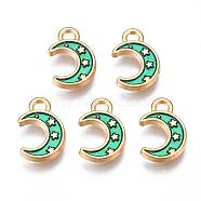 Light Gold Plated Alloy Enamel Pendants, Moon with Star, Turquoise, 11.5x7.5x1.5mm, Hole: 1.5mm(X-ENAM-R136-19C)