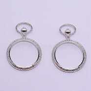 Alloy Open Back Bezel Pendants, For DIY UV Resin, Epoxy Resin, Pressed Flower Jewelry, Lead Free & Cadmium Free, Flat Round, Platinum, 35x53x6mm, Hole: 3x10mm(PALLOY-TAC0012-24P-RS)