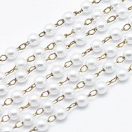 Handmade ABS Plastic Imitation Pearl Beaded Chains, Soldered, with Brass Chain, Raw(Unplated), 3mm(CHC-I026-G-01C)
