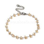 Triangle Glass Link Chain Bracelets, Platinum Plated Brass Jewelry for Women, Navajo White, 9-7/8 inch(25cm), 5.5mm(BJEW-L685-02P)