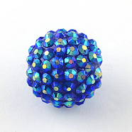 AB-Color Resin Rhinestone Beads, with Acrylic Round Beads Inside, for Bubblegum Jewelry, Blue, 22x20mm, Hole: 2~2.5mm(RESI-S315-20x22-17)