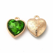 Faceted Glass Rhinestone Pendants, with Golden Tone Zinc Alloy Findings, Heart Charms, Dark Green, 16.5x14x6.5mm, Hole: 1.6mm(GLAA-I051-B09)