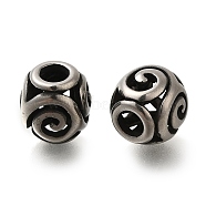 304 Stainless Steel European Beads, Large Hole Beads, Round with Vortex, Antique Silver, 9.5x10mm, Hole: 4mm(STAS-D191-16A-AS)