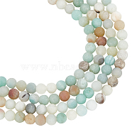 2 Strands Frosted Natural Flower Amazonite Round Beads Strands, 6~6.5mm, Hole: 1mm, about 63pcs/strand, 15.5 inch(G-NB0004-45)