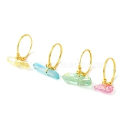 4Pcs 4 Color Dyed Natural Quartz Crystal Points Nuggets Finger Rings, Golden Copper Wire Stackable Rings, Mixed Color, Inner Diameter: 17.1~17.5mm, 1Pc/style(RJEW-TA00114)