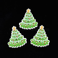 Christmas 2-Hole Spray Painted Maple Wooden Buttons, Single-Sided Printed, Christmas Tree, Light Green, 40x32x2mm, Hole: 1.8mm(WOOD-N005-45)