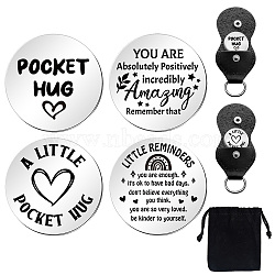 Heart Double-Sided Engraved Stainless Steel Commemorative Decision Maker Coin Set, Pocket Hug Coin, Inspirational Quote Coin, with Imitation Leather Keychain Storage Pouch, Word, 25x25x2mm(AJEW-GL0002-01B)