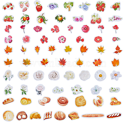 5 Sets 5 Styles PVC Plastic Bottle Self Adhesive Decorative Stickers, Waterproof Decals for Scrapbooking, DIY Craft, Bread & Flower & Maple Leaf & Fruit Pattern, Mixed Patterns, 16~141x23~90x0.1mm, 1 set/style(STIC-CP0001-06)