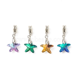 4Pcs 4 Color Glass European Dangle Charms, Large Hole Charms, with Brass Findings, Starfish, Mixed Color, 32mm, Hole: 4.7mm, 1Pc/color(PALLOY-TA00011)