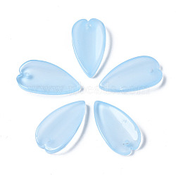 Transparent Spray Painted Glass Pendants, Imitation Jade Pendants, Leaf, Light Sky Blue, 20.5x11x3.5mm, Hole: 1.2mm(GGLA-S054-013E-03)