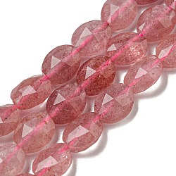 Natural Strawberry Quartz Beads Strands, Faceted, Flat Oval, 10x8x5mm, Hole: 1mm, about 38pcs/strand, 15.04''(38.2cm)(G-P544-D09-01)