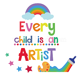 PVC Wall Stickers, for Wall Decoration, Word Every child is an ARTIST, Rainbow Pattern, 390x800mm(DIY-WH0228-410)