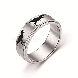 Rotating Stainless Steel Anxiety Relief Rings for Women Men, Stainless Steel Color, Dinosaur, US Size 9(18.9mm)(PW-WG4928D-03)