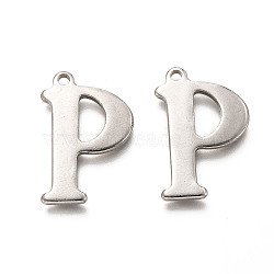 201 Stainless Steel Pendants, Letter P, Stainless Steel Color, 28.5x19x2mm, Hole: 2mm(STAS-H125-53P)