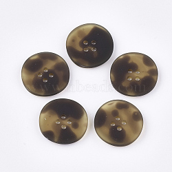 4-Hole Acrylic Buttons, Rubberized, Flat Round, Coconut Brown, 25.5x4.5mm, Hole: 2mm(X-BUTT-T003-02B)