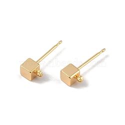 Brass Stud Earring Findings, with Loop, Cube, Real 18K Gold Plated, 16x4mm, Hole: 1.2mm, Pin: 0.8x11mm(KK-R164-03G)