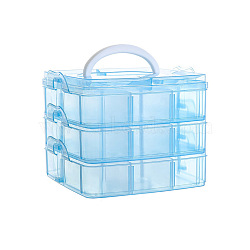3-Tier Transparent Plastic Storage Container Box, Stackable Organizer Box with Dividers & Handle, Square, Light Sky Blue, 15x15x12cm(CON-PW0001-036C)