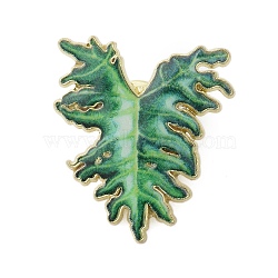 Leaf Enamel Pins, Golden Alloy Brooches for Backpack Clothes, Spring Green, 31x28mm(JEWB-S040-01B-G)