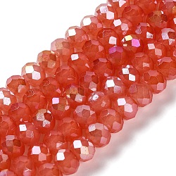 Baking Electroplate Glass Beads Strands, AB Color, Faceted, Rondelle, Tomato, 6x5mm, Hole: 1mm, about 80~85pcs/strand, 38~40cm(DGLA-A039-J6MM-B01)
