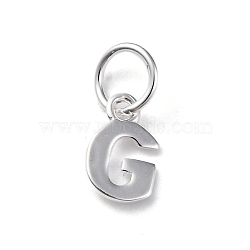 925 Sterling Silver Letter Charms, with Jump Rings and 925 Stamp, Silver Color Plated, Letter G, 8x5x0.8mm, Hole: 4mm(STER-C012-01S-G)