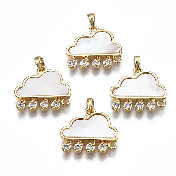 Brass Micro Pave Clear Cubic Zirconia Link Connectors, with Shell, Nickel Free, Cloud, Real 18K Gold Plated, 11.5x13x2mm, Hole: 2x1.5mm