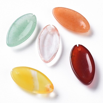 Natural & Synthetic Mixed Gemstone Pendants, Leaf, Mixed Dyed and Undyed, 21x11x4mm, Hole: 0.8mm