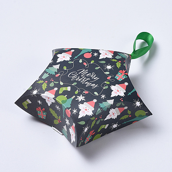 Star Shape Christmas Gift Boxes, with Ribbon, Gift Wrapping Bags, for Presents Candies Cookies, Dark Green, 12x12x4.05cm