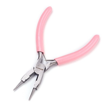 45# Carbon Steel Jewelry Pliers, Round Nose Pliers, Wire Cutter, Ferronickel, Pink, 12.2x8x0.9cm