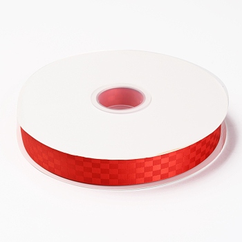 Polyester Ribbons, Grid Pattern, for DIY Gift Packing, Orange Red, 1 inch(26mm), about 100 yard/roll(91.44m/roll)