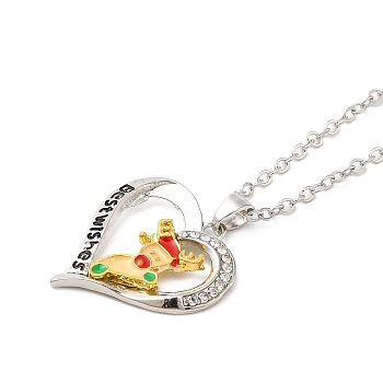 Heart with Word Best Wishes Zinc Alloy Pendant Necklaces for Christmas, Deer, 18.50 inch(47cm)