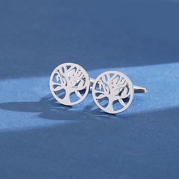 Stainless Steel Cufflinks, for Apparel Accessories, Tree, 15mm