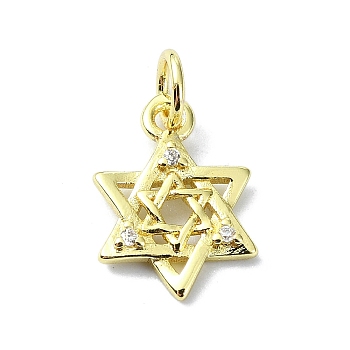 Brass Micro Pave Clear Cubic Zirconia Charms, Star of David, 14x10x2mm, Hole: 3mm